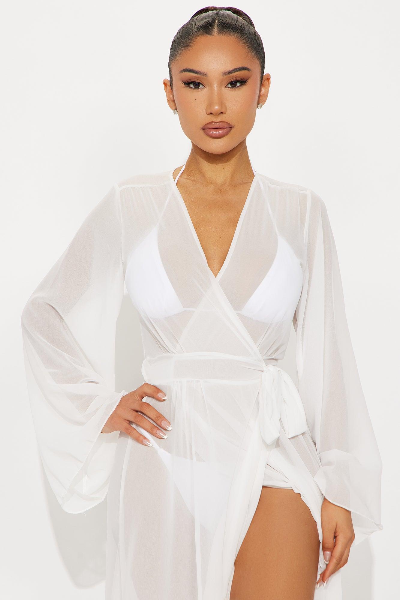 Beach Vacation Ruffle Cover Up Maxi Kimono - White Product Image