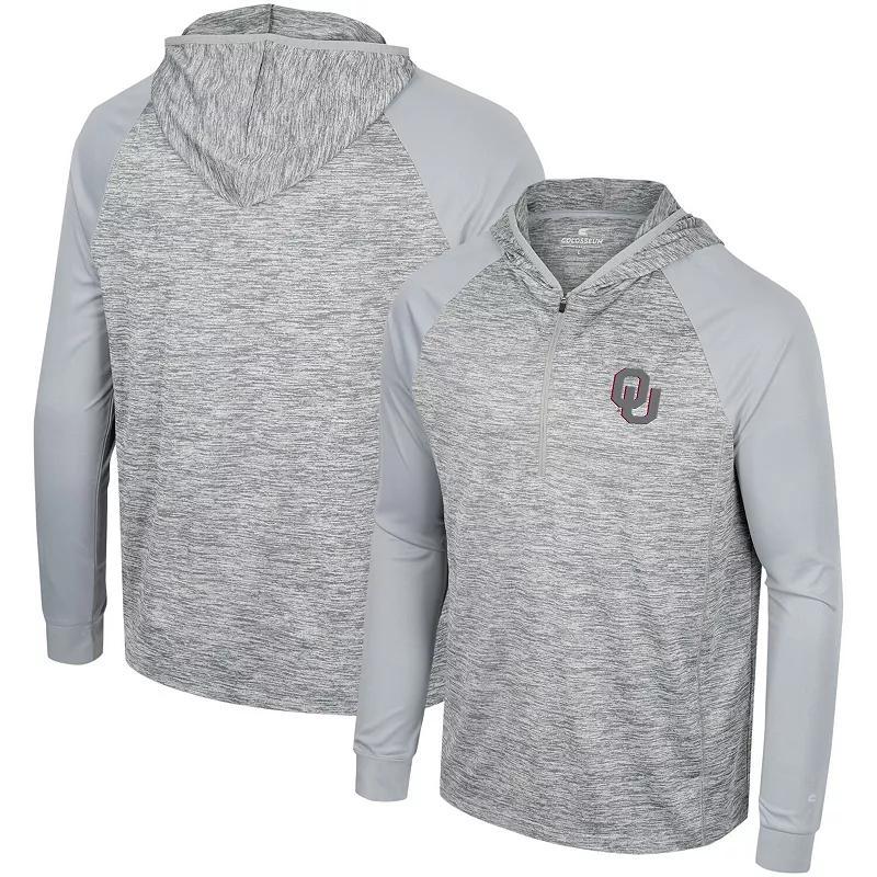 Men's Colosseum Gray Oklahoma Sooners Cybernetic Raglan Quarter-Zip Hooded Top, Size: Medium, Grey Product Image