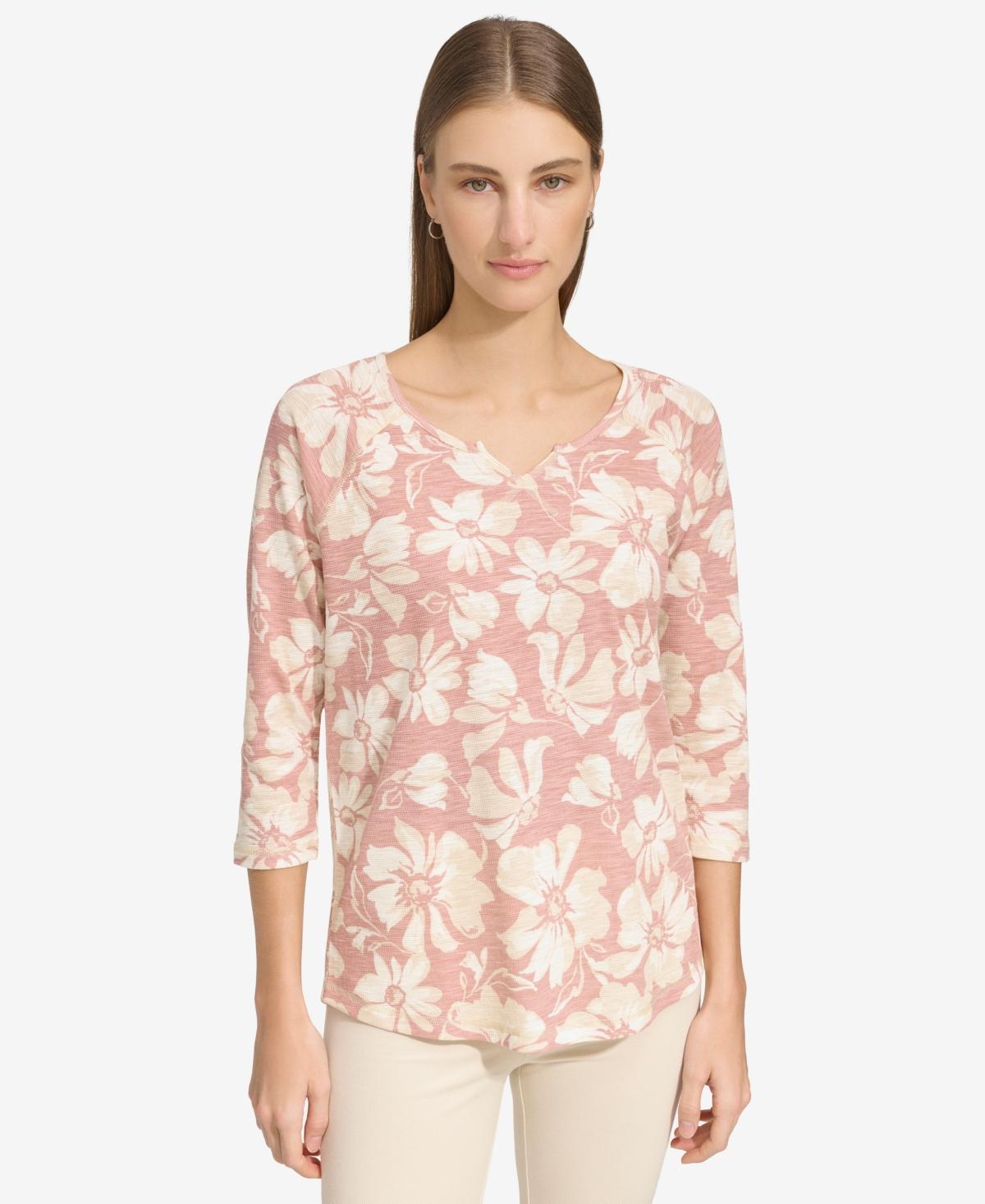 Andrew Marc Sport Womens 3/4-Sleeve Waffle-Knit Tee Product Image