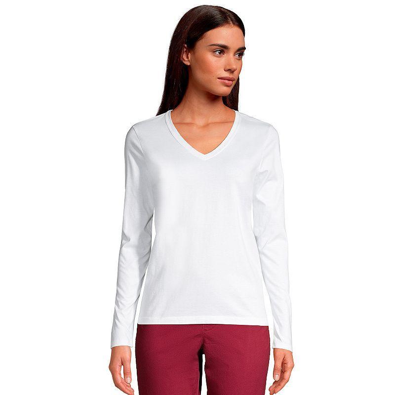 Womens Lands End Relaxed-Fit Supima Long Sleeve Cotton V-Neck Tee Product Image