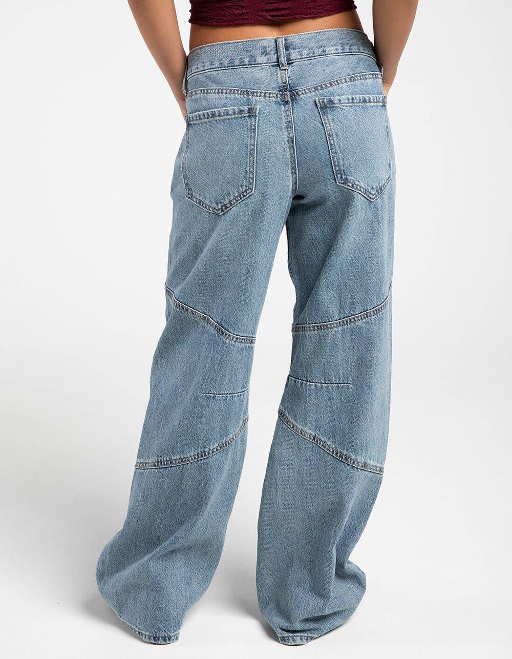 RSQ Womens Low Rise Moto Slouch Rigid Jeans - MEDIUM WASH Product Image