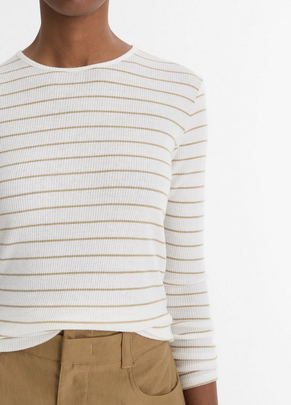 Womens Striped Ribbed Long-Sleeve T-Shirt, Pale Cliff Combo, Size M Vince Product Image