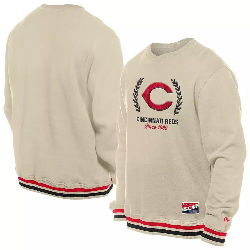 Mens New Era Cream Cincinnati Reds Throwback Pullover Sweatshirt Product Image