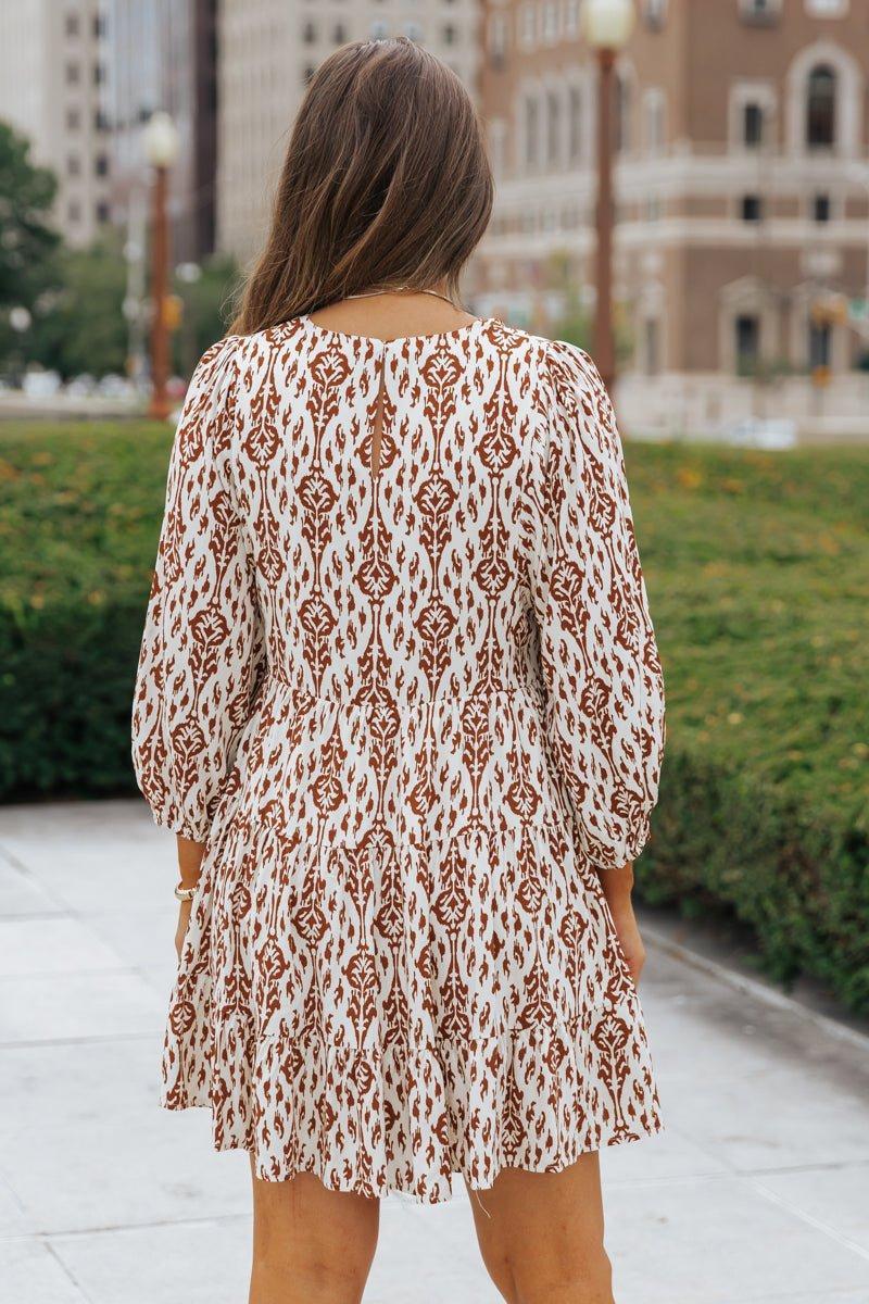 Cream Print Tiered Mini Dress - FINAL SALE Product Image