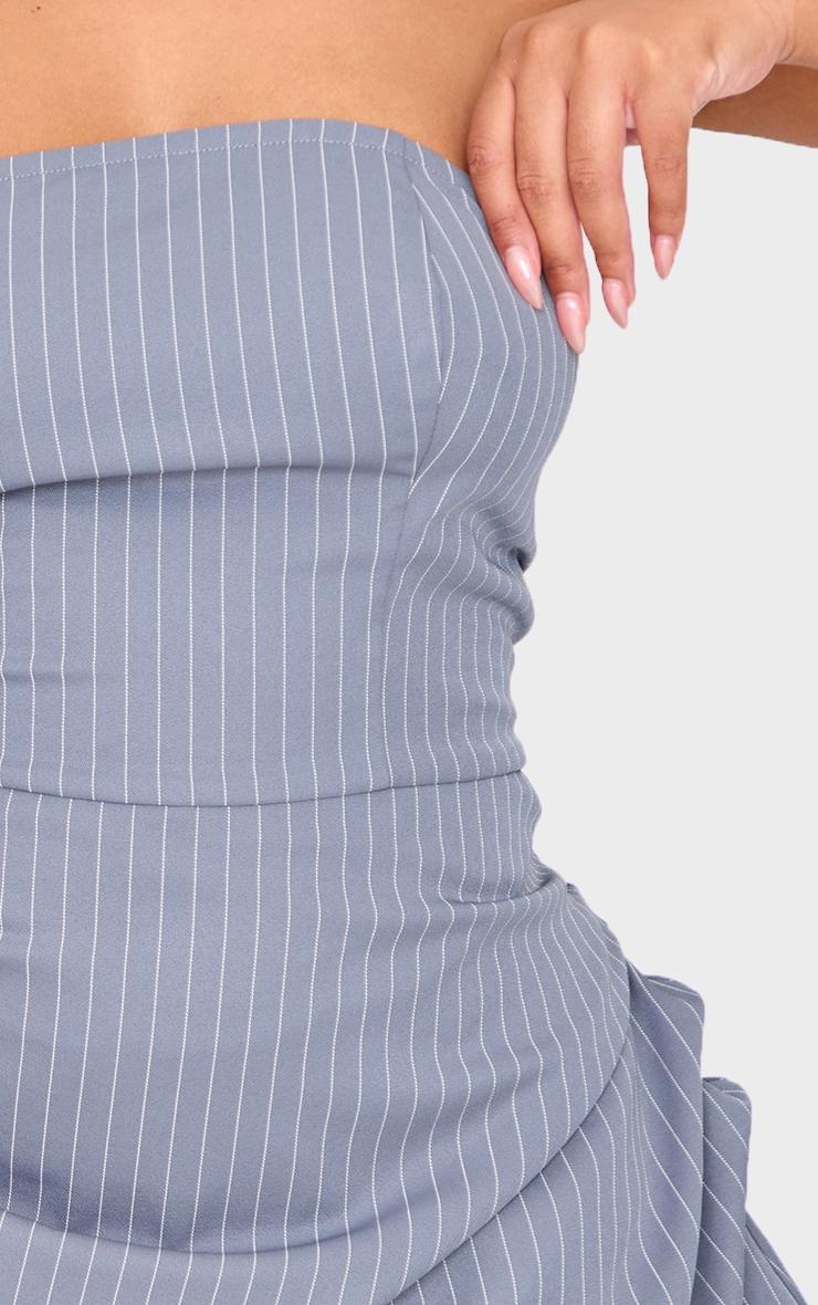 Plus Charcoal Pinstripe Woven Bandeau Ruched Side Skort Romper Product Image