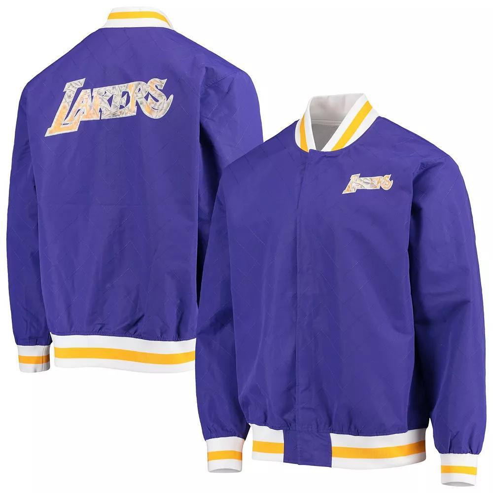 Men's Los Angeles Lakers Purple Mitchell & Ness Hardwood Classics 75th Anniversary Authentic Warmup Full-Snap Jacket, Size: Small Product Image