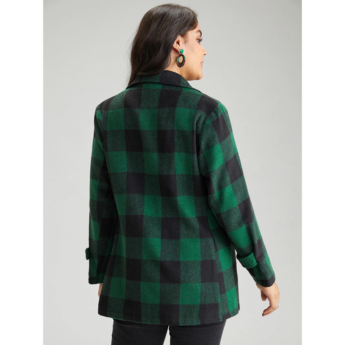 Plus Size Plaid Lapel Collar Flap Detail Double Breasted Coat Women DarkGreen Casual Contrast Ladies Dailywear Winter Coats BloomChic 18-20/2X Product Image