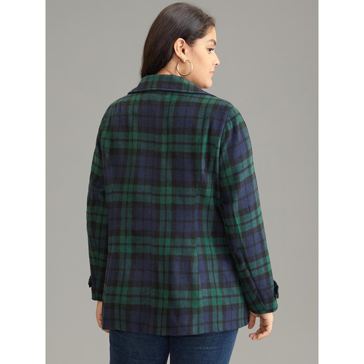 Plus Size Patched Pocket Plaid Double Breasted Coat Women DarkGreen Casual Lined Ladies Dailywear Winter Coats BloomChic 10/M Product Image