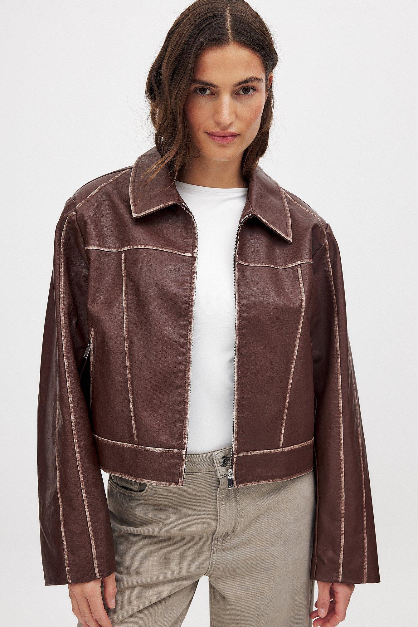 Washed Out Detailed Pu Jacket Product Image
