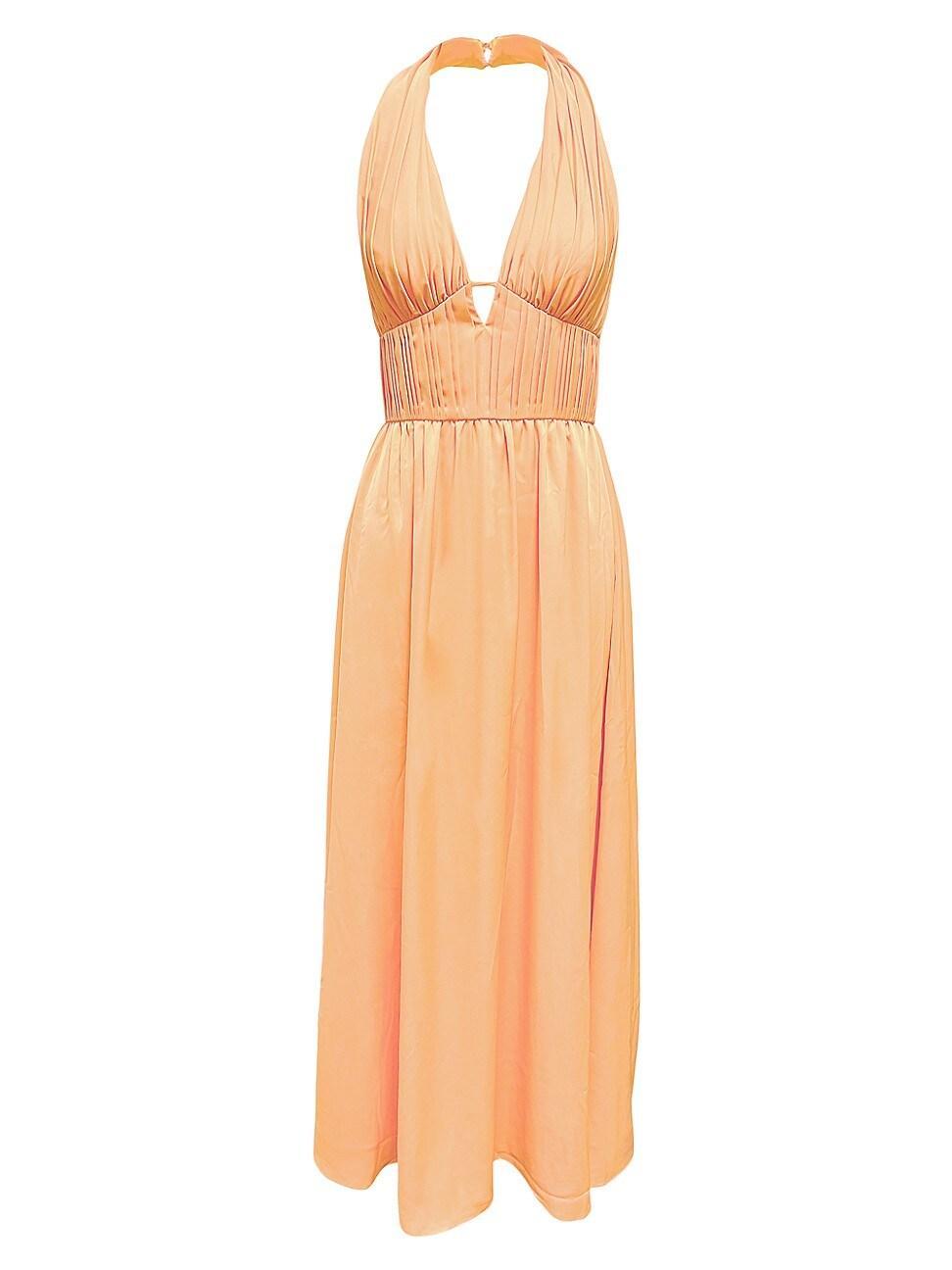 Womens Rhea Satin Fit-And-Flare Halter Gown Product Image