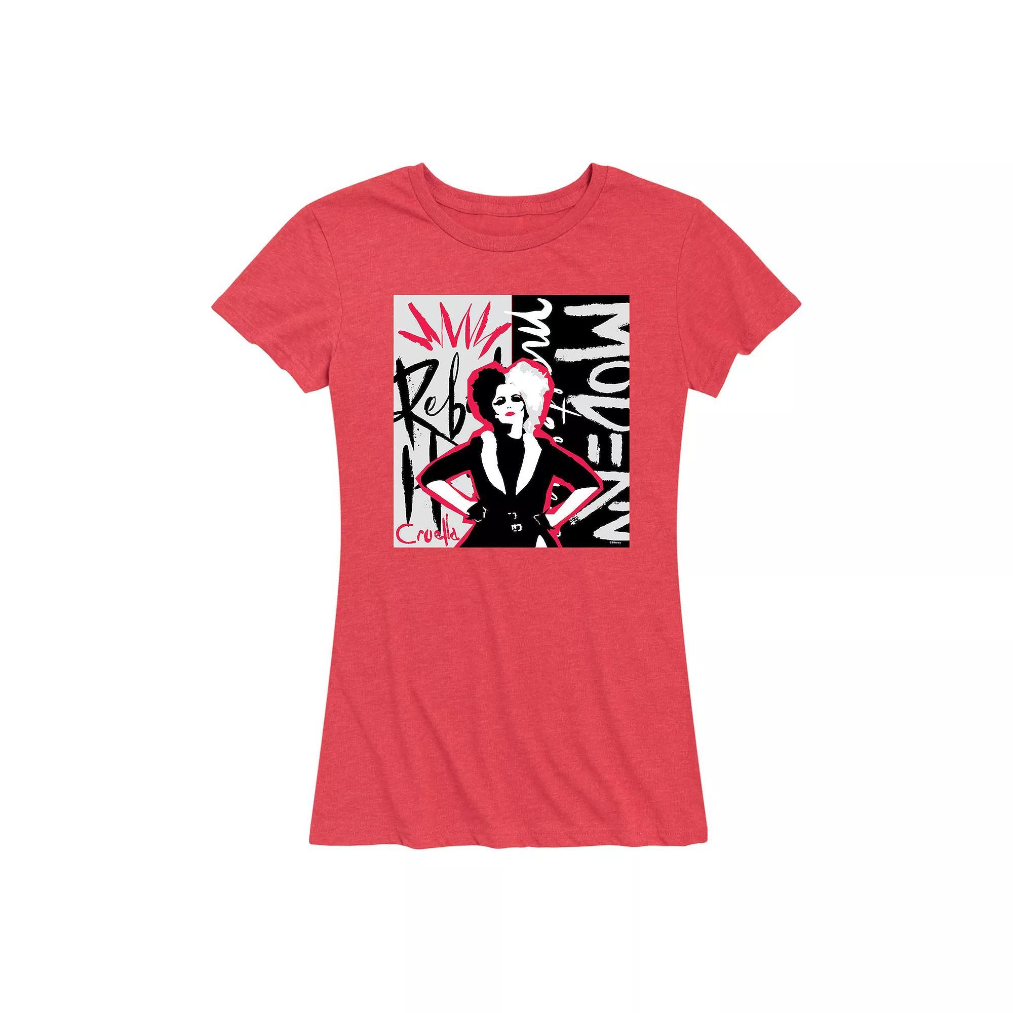 Disneys Cruella Womens Rebel Collage Graphic Tee Grey Red Product Image