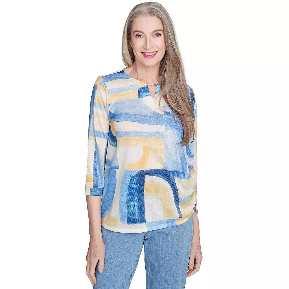 Petite Alfred Dunner Watercolor Patchwork Geometric Top, Women's, Size: Large Petite, Blue Team Product Image
