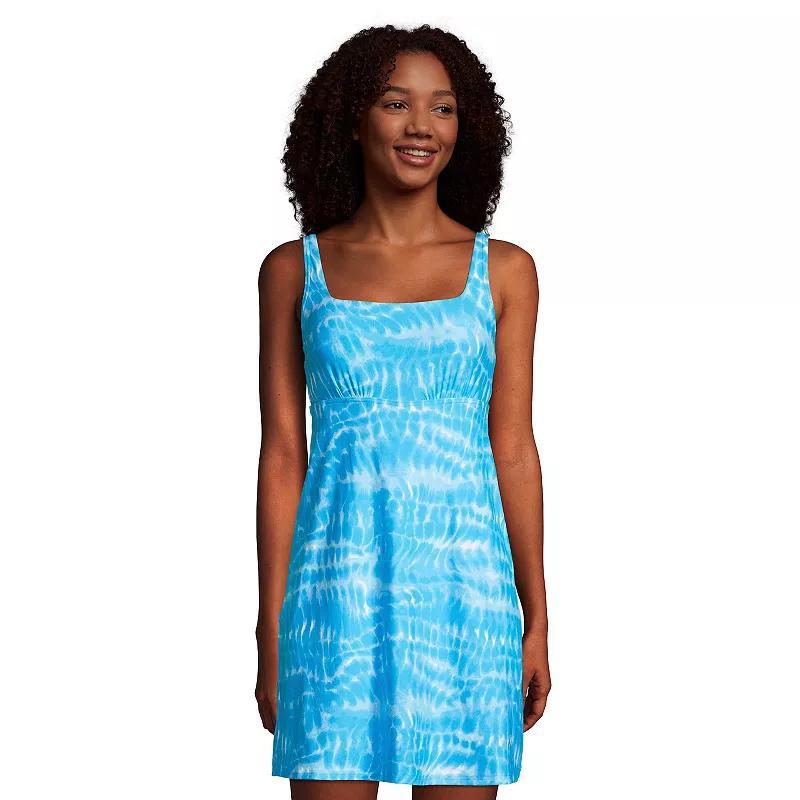 Women's Lands' End Tummy Control UPF 50 Squareneck One-Piece Swim Dress, Size: 2, Blue Space Dye Product Image