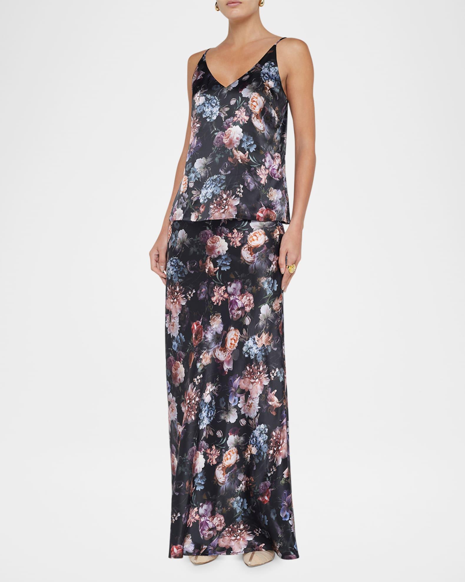 Gabriella V-Neck Floral Silk Tank Top Product Image