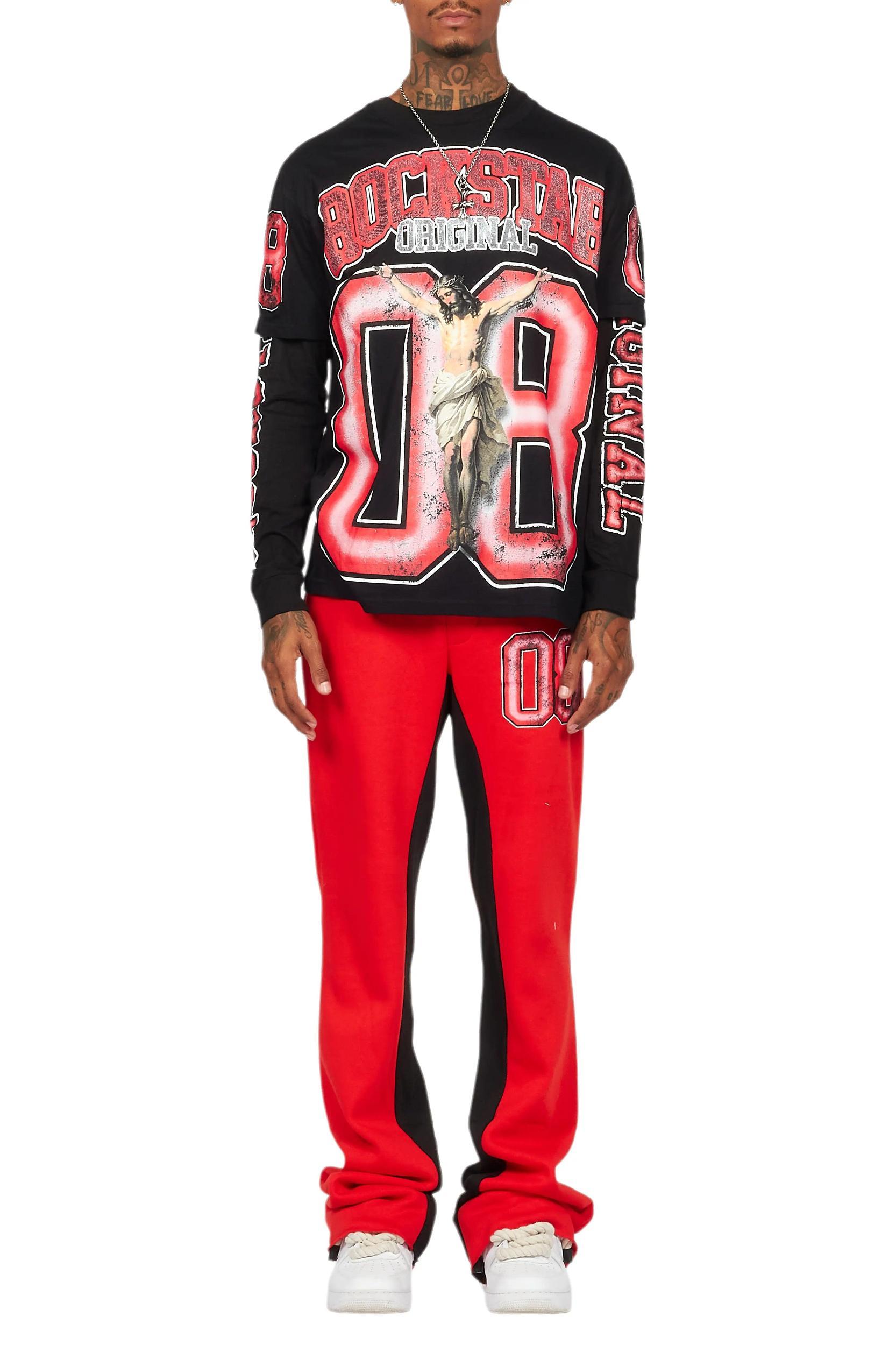 Fields Black/Red Double Layer T-Shirt/Baggy Pant Set Male Product Image