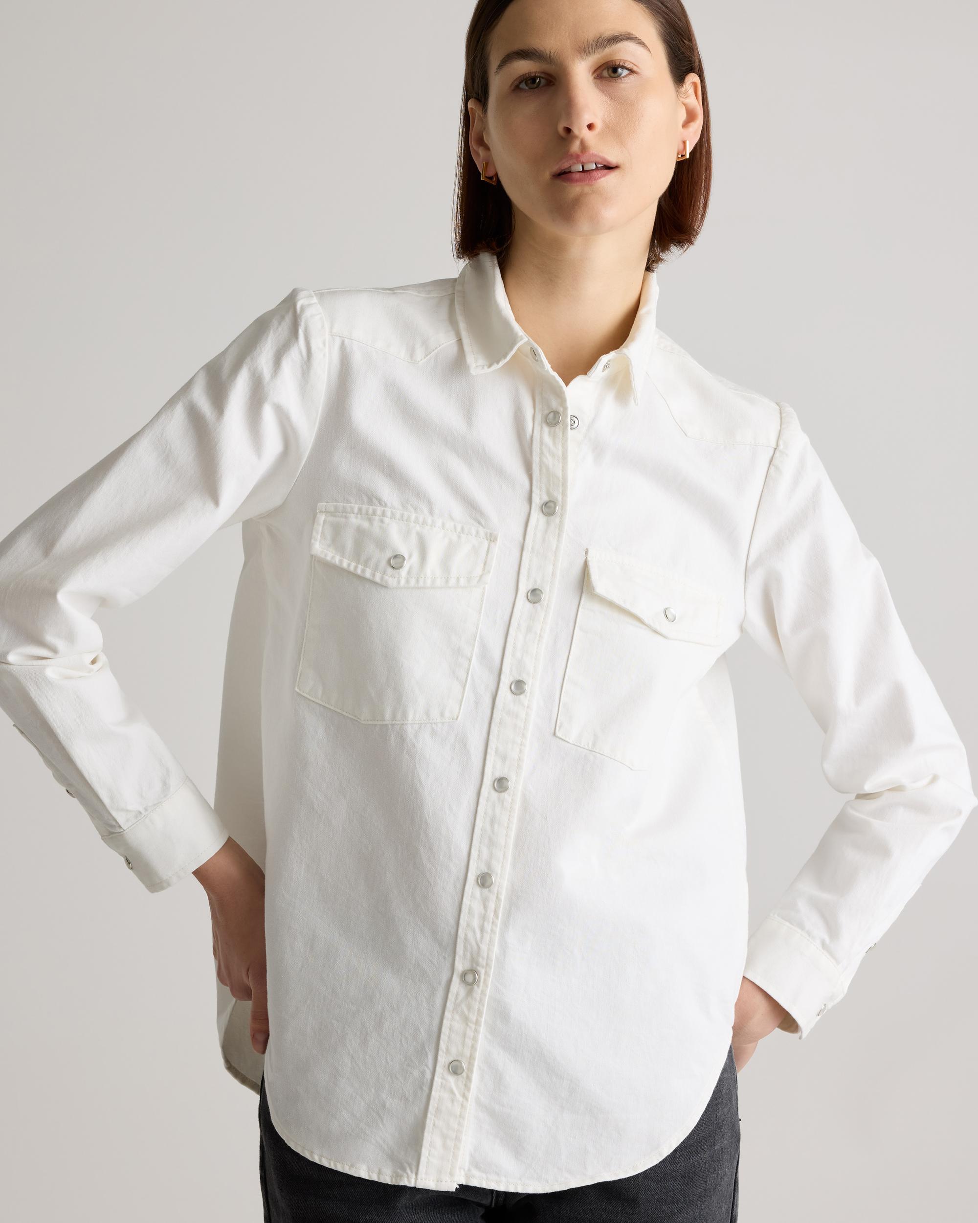 Quince | Women's Distressed Denim Western Shirt Cotton Product Image