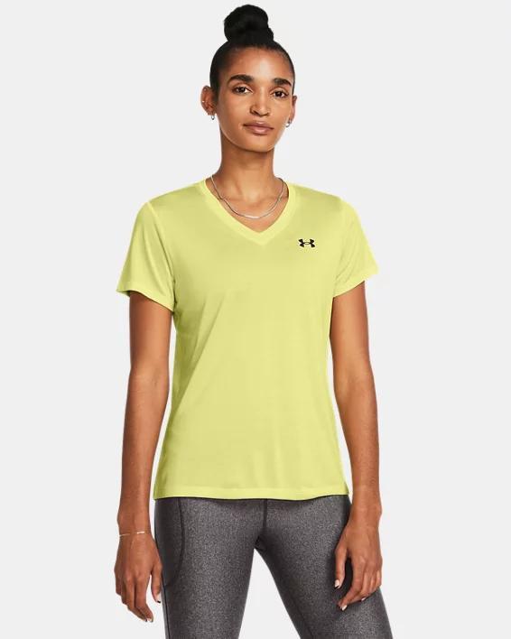 Women's Under Armour Tech™ V-Neck Short Sleeve Tee, Size: XS, Silica Green Twist Product Image