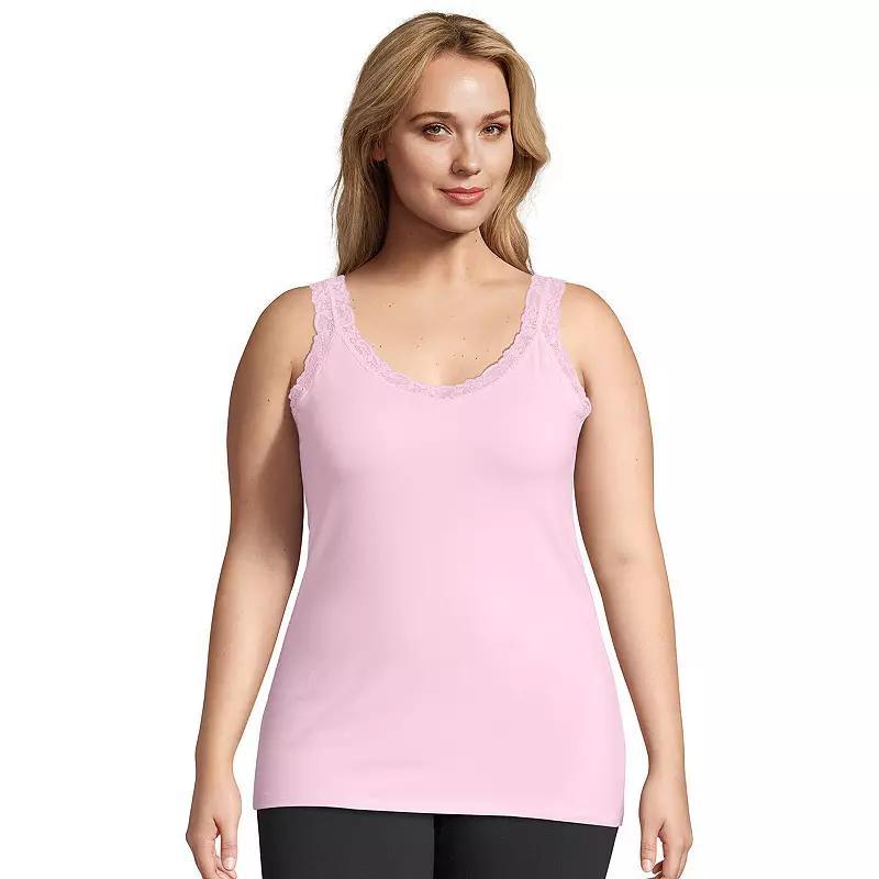 Plus Size Just My Size Jersey Lace Trim Tank Top, Womens Gray Grey Product Image