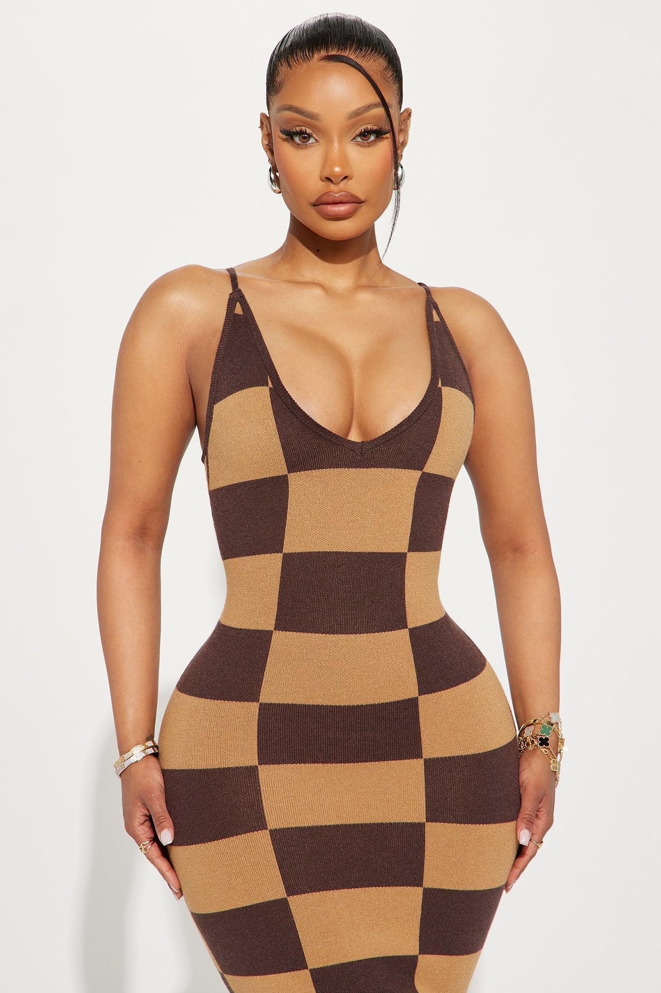 Check Me Sweater Maxi Dress - Chocolate/Combo Product Image