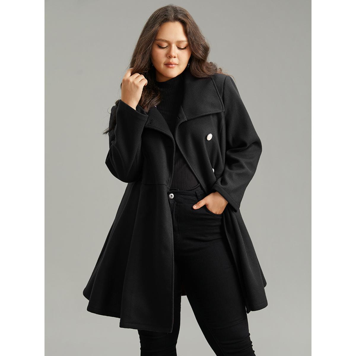 Plus Size Plain Button Up Pocket Asymmetrical Lapel Collar Coat Women Black Elegant Plain Ladies Everyday Winter Coats BloomChic 22-24/3X Product Image