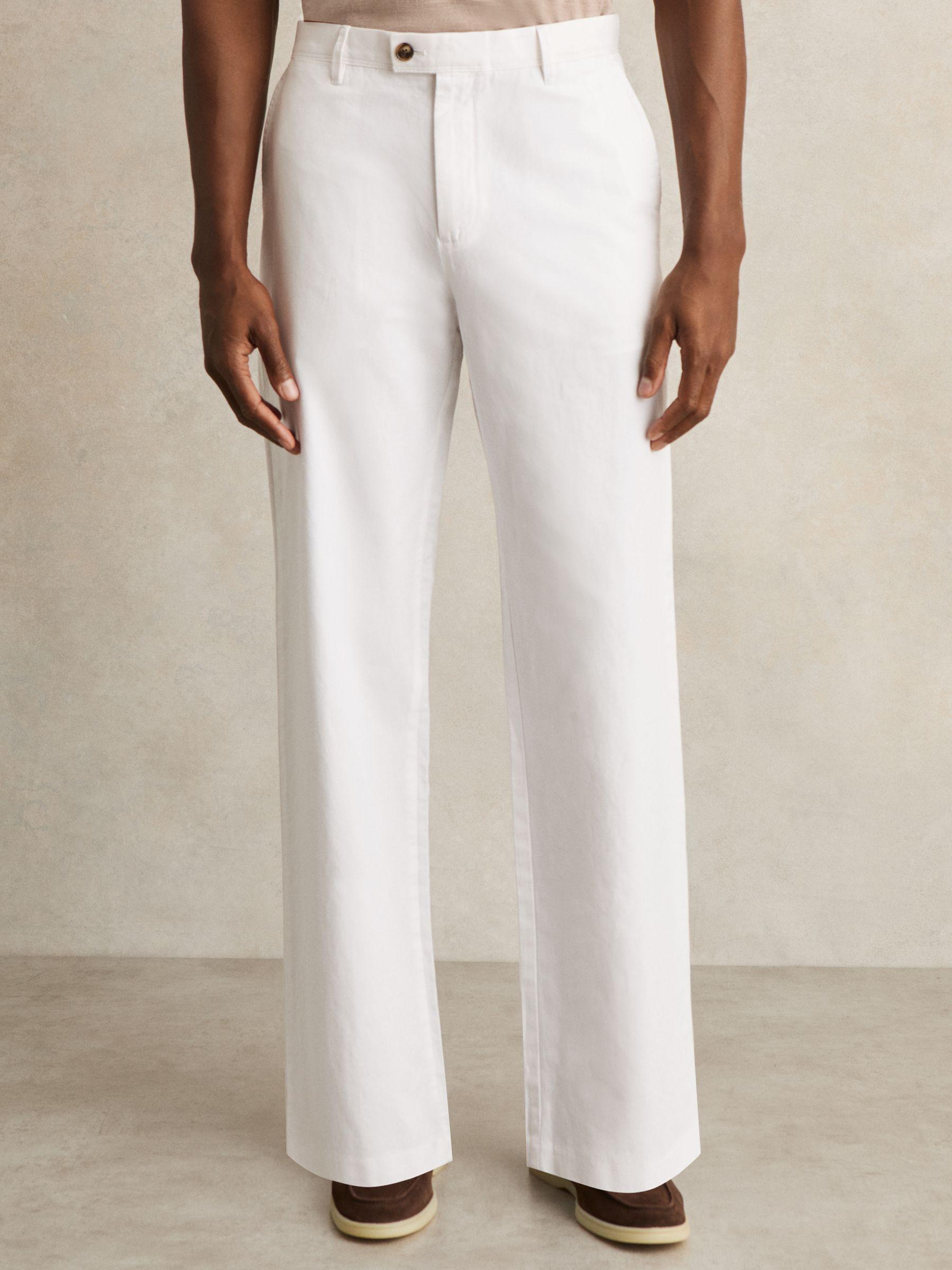 Cotton-Linen Relaxed-Fit Trousers in White Product Image