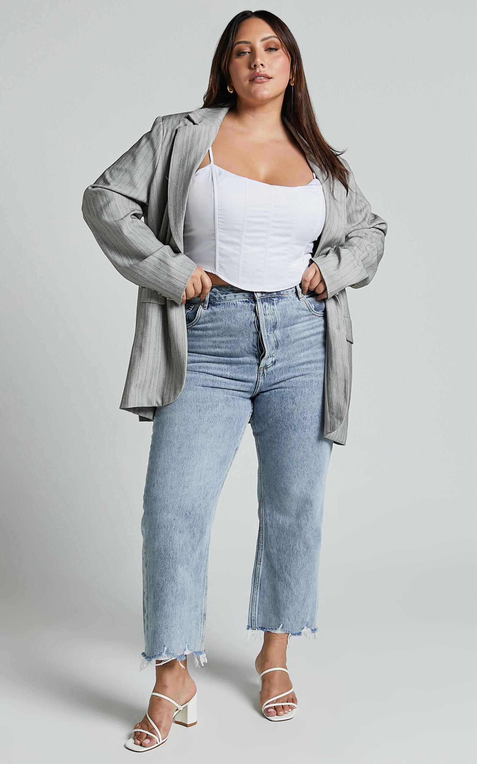 Zelrio Jeans - High Waisted Recycled Cotton Cropped Denim Jeans in Mid Blue Wash Product Image