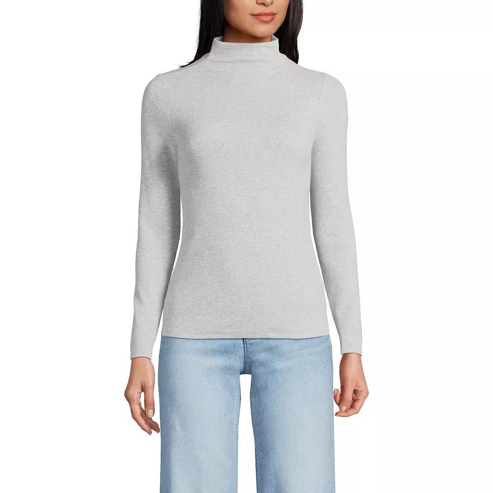 Women's Lands' End Rib Skimming Long Sleeve Mock Neck Top, Size: Medium, Red Red Product Image