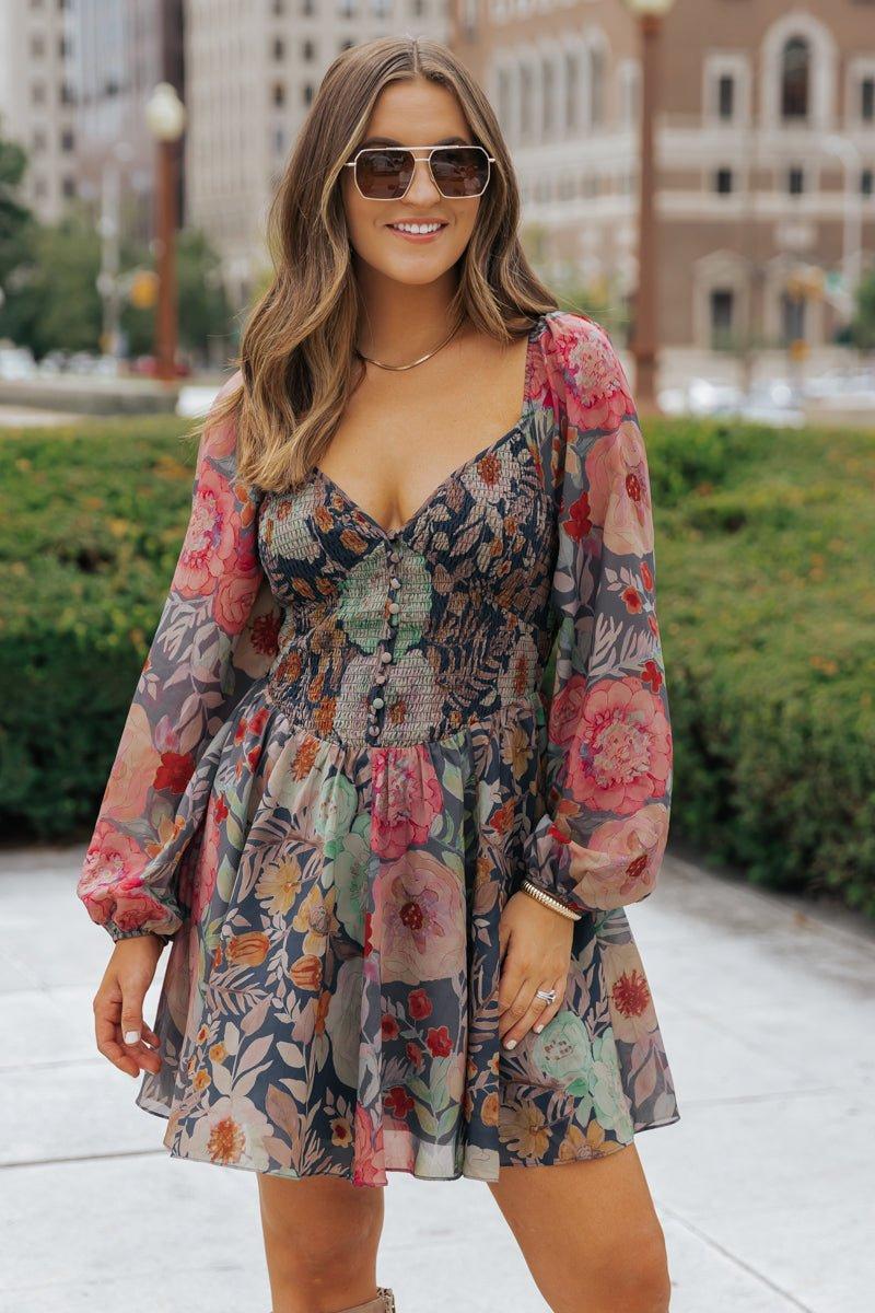 Navy Floral Print Mini Dress - FINAL SALE Product Image