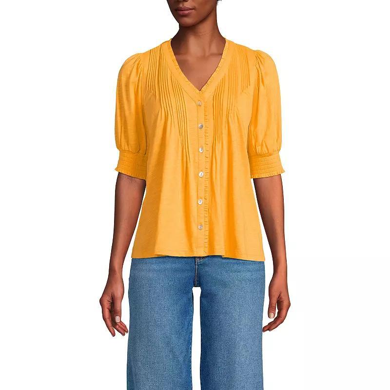 Women's Lands' End Button Pintuck Puff Sleeve Top, Size: XL, White Product Image