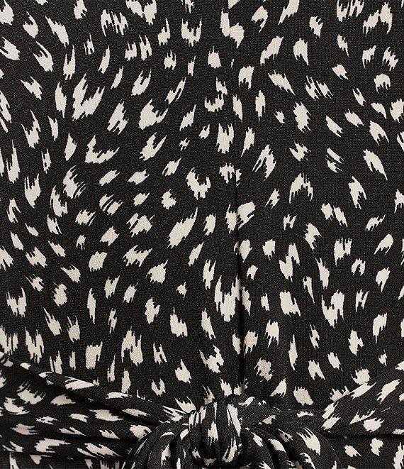 Preston & York Sydney Antelope Print Knit V-Neck Short Sleeve Tie Waist Faux Wrap Midi Dress Product Image