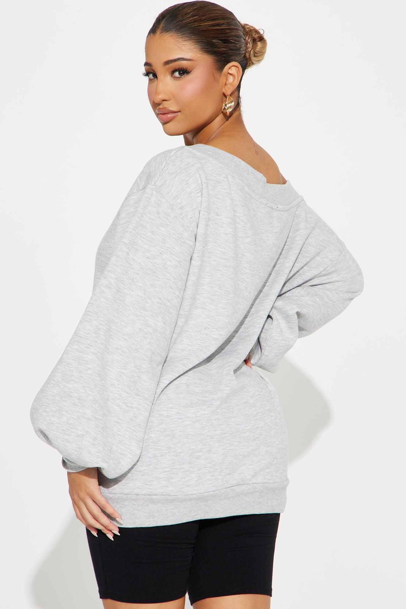 Vera Off Shoulder Oversized Sweatshirt - Heather Grey Product Image