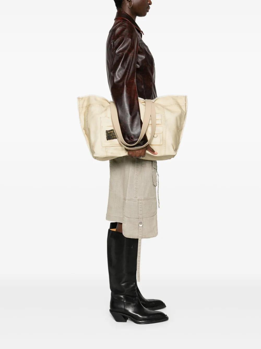 ACNE STUDIOS Fringed Printed Tote Bag In Neutrals Product Image