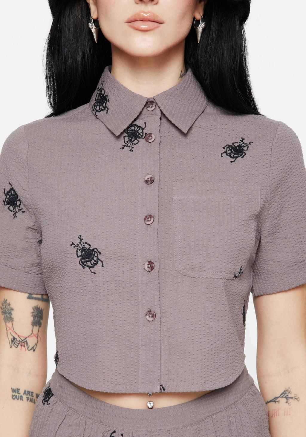 Stag Beetle Embroidered Button Up Shirt Product Image