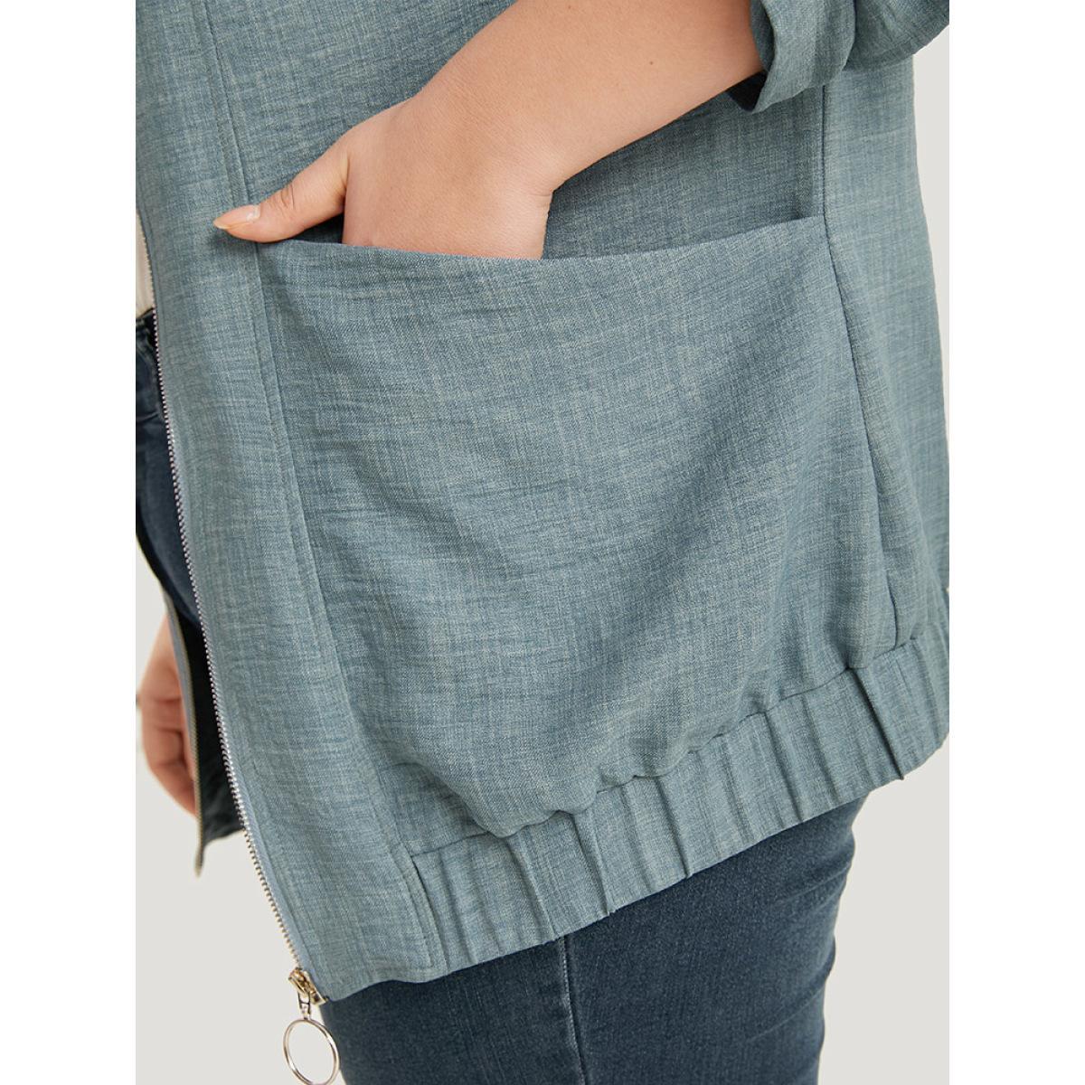 Plus Size Plain Pocket Zipper Tab Sleeve Jacket Women Aegean Zipper Pocket Dailywear Jackets BloomChic 28/5X Product Image