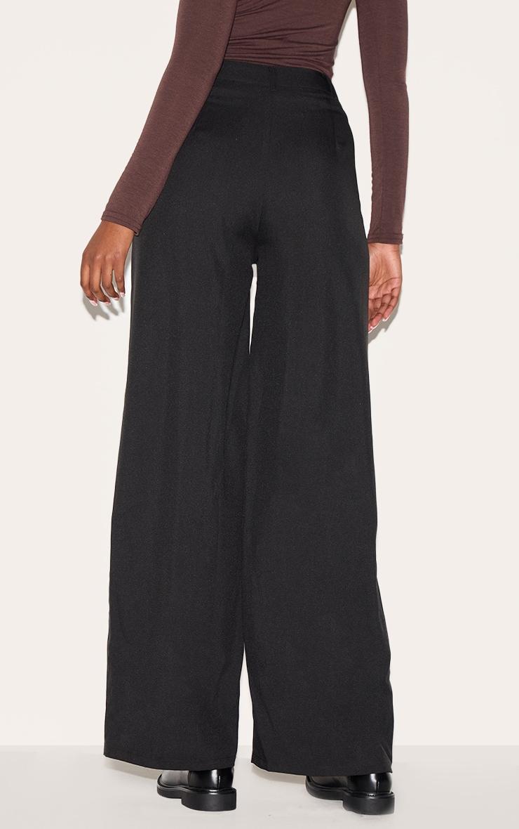 Black Woven Tailored High Waist Wide Leg Pants Product Image
