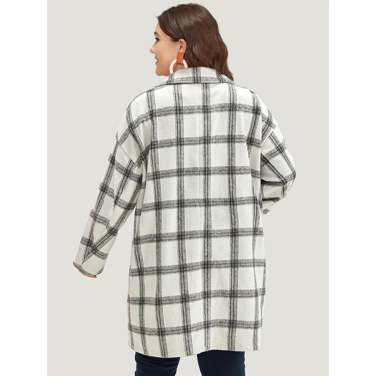 Plus Size Plaid Lapel Collar Button Up Coat Women White Casual Button Ladies Dailywear Winter Coats BloomChic 14-16/1X Product Image