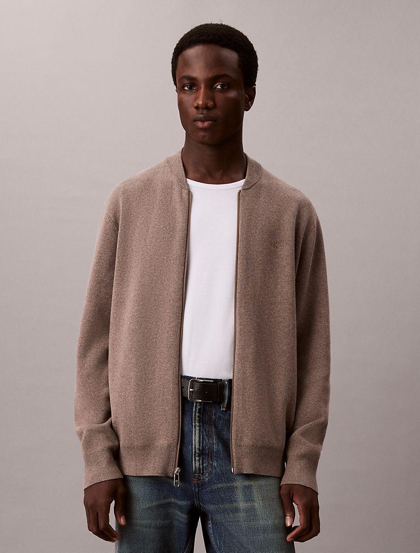Smooth Cotton Sweater Bomber Jacket Product Image