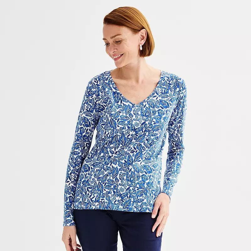 Women's Croft & Barrow® Essential Long Sleeve V-Neck Tee, Size: Medium, Red Medallion Product Image