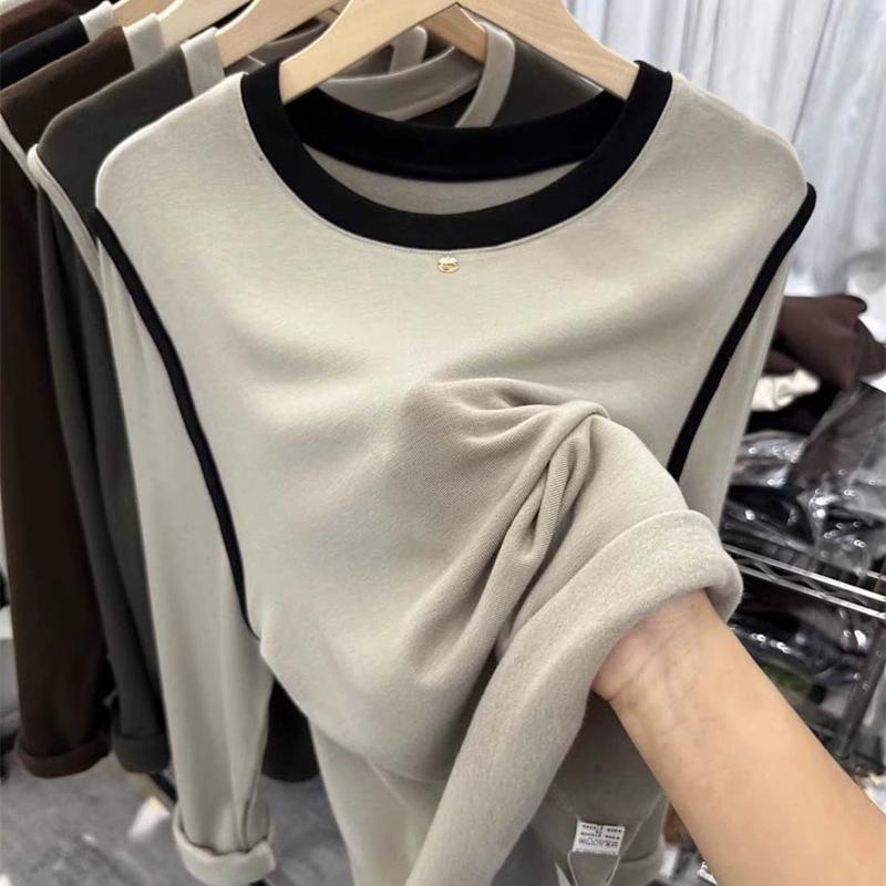 Long Sleeve Crew Neck Contrast Trim T-Shirt Product Image