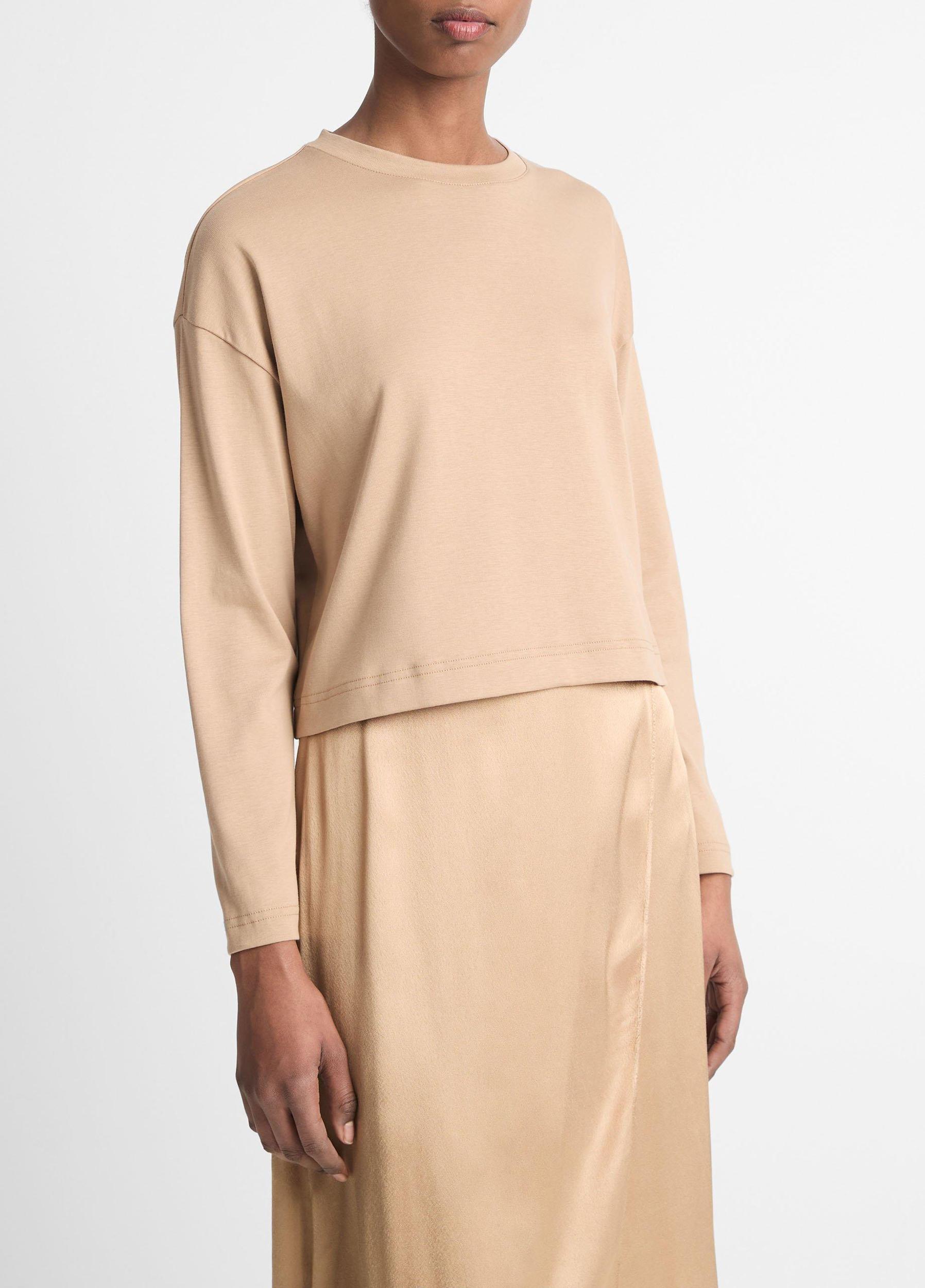 Womens Pima Cotton Long-Sleeve Cropped T-Shirt, Rye, Size XXS Vince Product Image