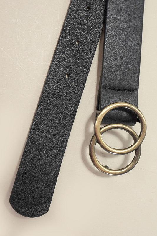 Classic Double Ring Buckle Faux Leather Belt, 2 Colors Product Image