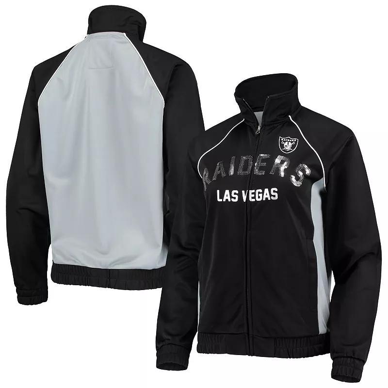 Women's G-III 4Her by Carl Banks Black/Silver Las Vegas Raiders Backfield Raglan Full-Zip Track Jacket, Size: XS, Lvr Black Product Image