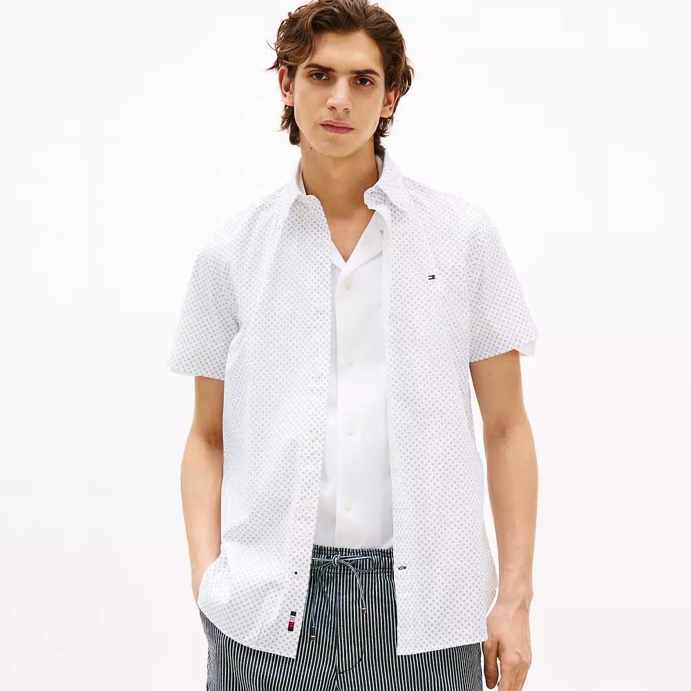 Men's Tommy Hilfiger Short Sleeve Printed Shirt, Size: XL, Optic White Product Image