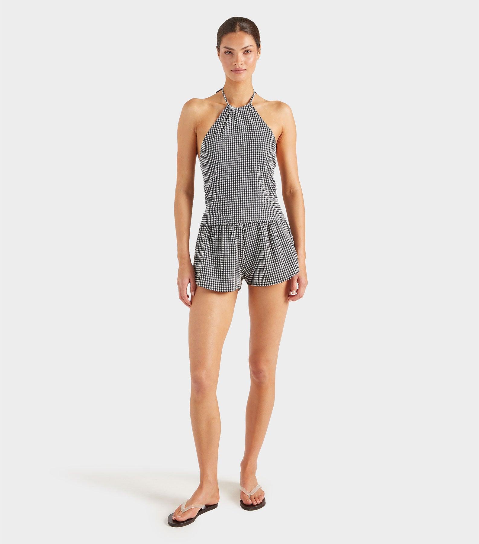 Gingham Seersucker Swim Shorts - Black Gingham Product Image
