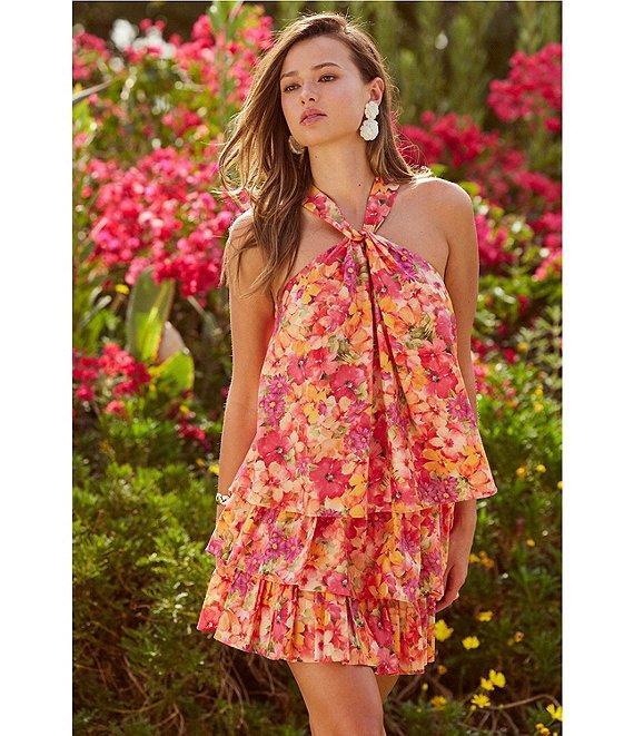 Skies Are Blue Coordinating Floral Print High Waisted Tiered Mini Skirt Product Image