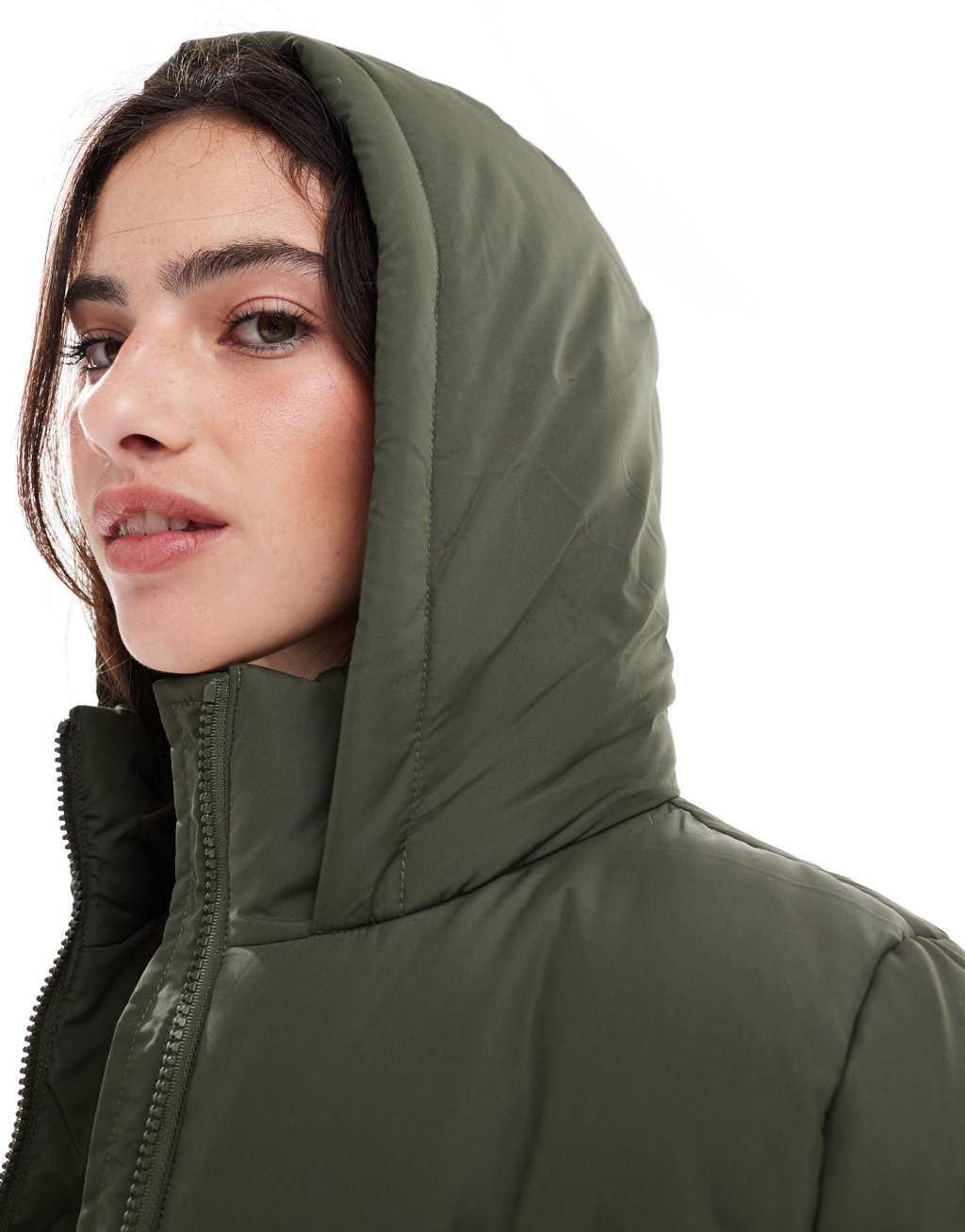 French Connection hooded puffer jacket in khaki Product Image