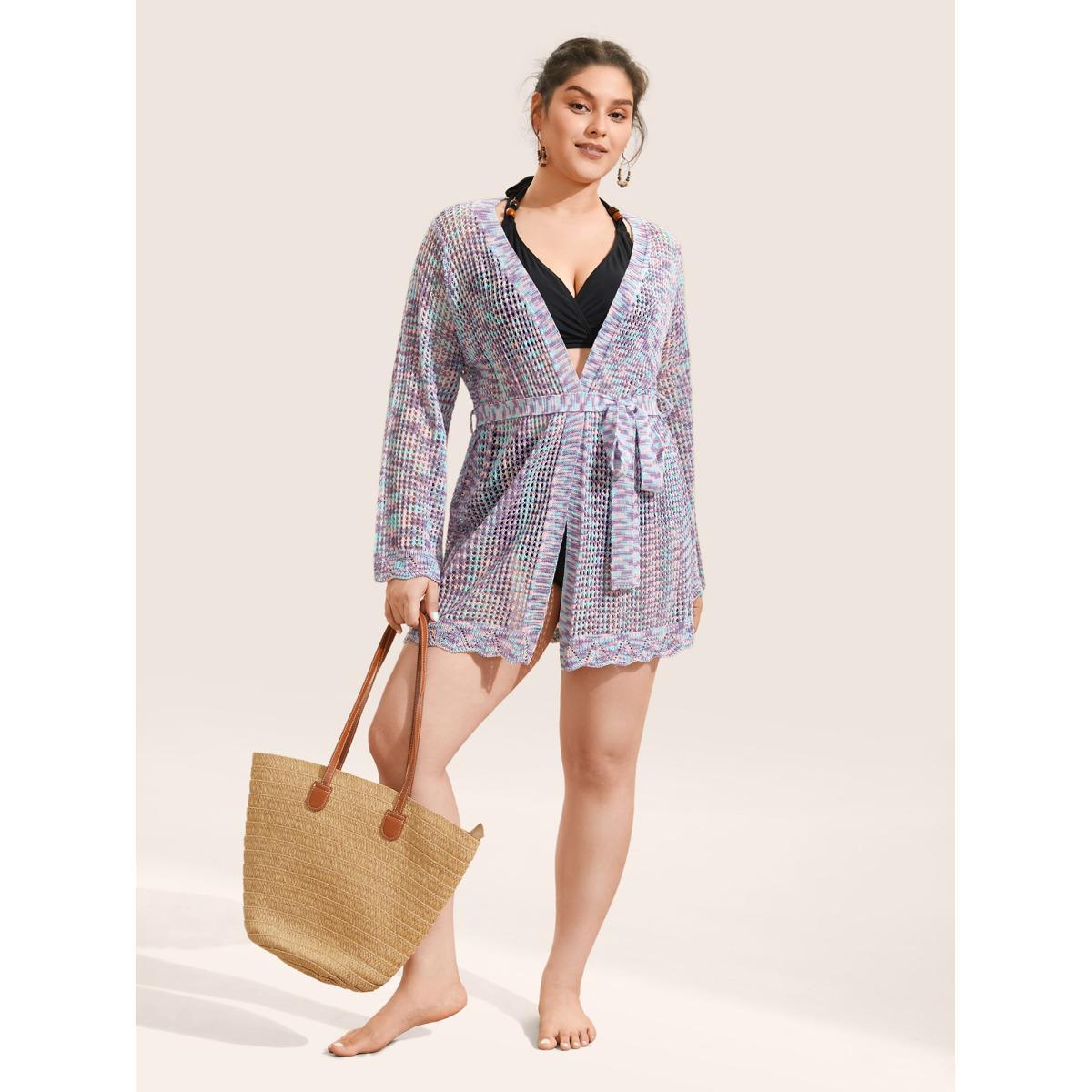 Plus Size Heather Cut Out See Through Ties Swim Cover Up Women's Swimwear Multicolor Beach See through Curve Swim Cover Ups BloomChic 14-16/1X Product Image