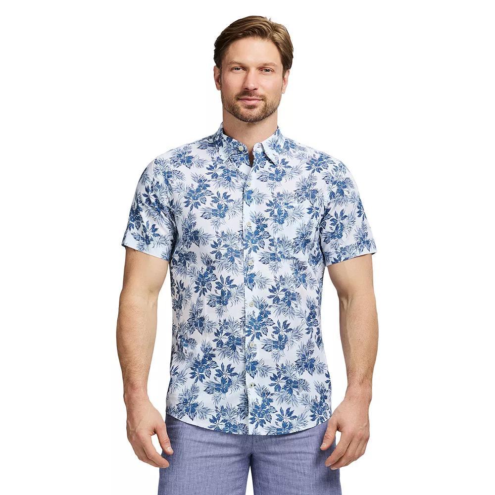 Men's IZOD Dockside Short Sleeve Chambray, Size: XL, Bright White Palm Product Image