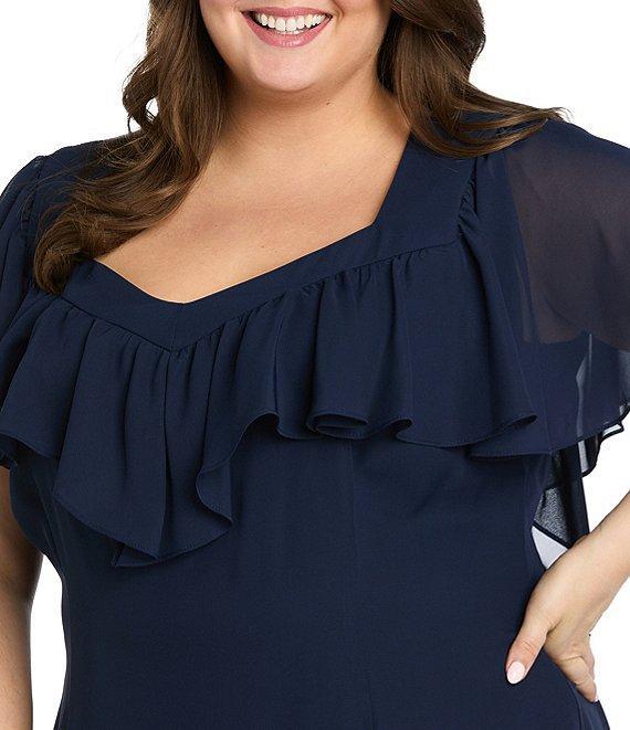 R & M Richards Plus Size Sweetheart Neck Drop Waist Midi Dress Product Image