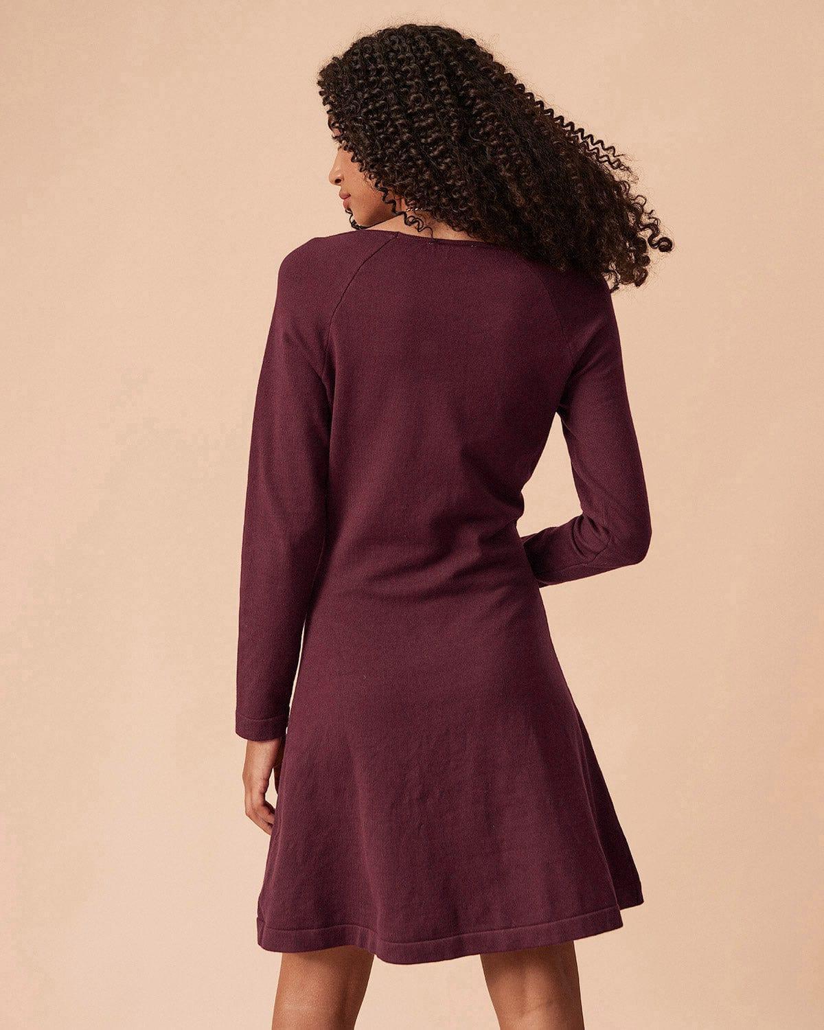 The Red Square Neck Long Sleeve Sweater Dress Product Image